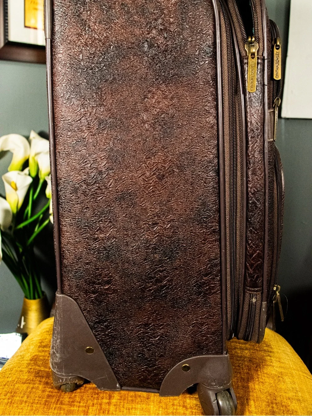 Cynthia Rowley Brown Carry-On Spinner with Teal Accents